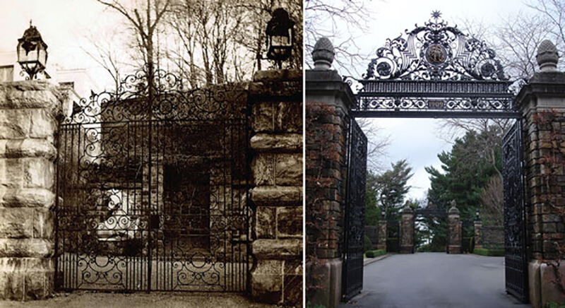 Untermyer Gardens English-style gates, 1937 - Formal Beaux-Arts style forecourt gates at Kykuit